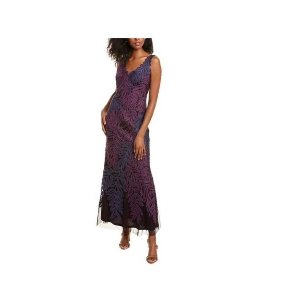 JS COLLECTION Womens Purple Soutache Sleeveless V Neck Maxi Formal Gown Dress 4